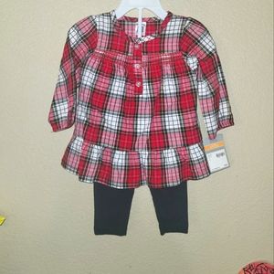 Carter 2 piece outfit red plaid with blk pants -12 months old
